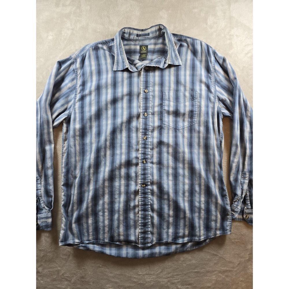 Aigle Mens Long Sleeve Button Up Shirt Size XL Bamboo Cotton Blue Striped Pocket